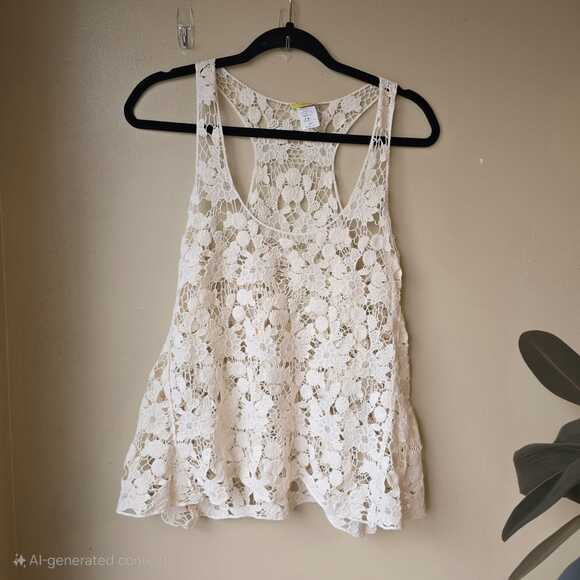 Wildcat Tops - Women's Crochet Top Size S M Tank Cotton Cream Boho Beachy Summer